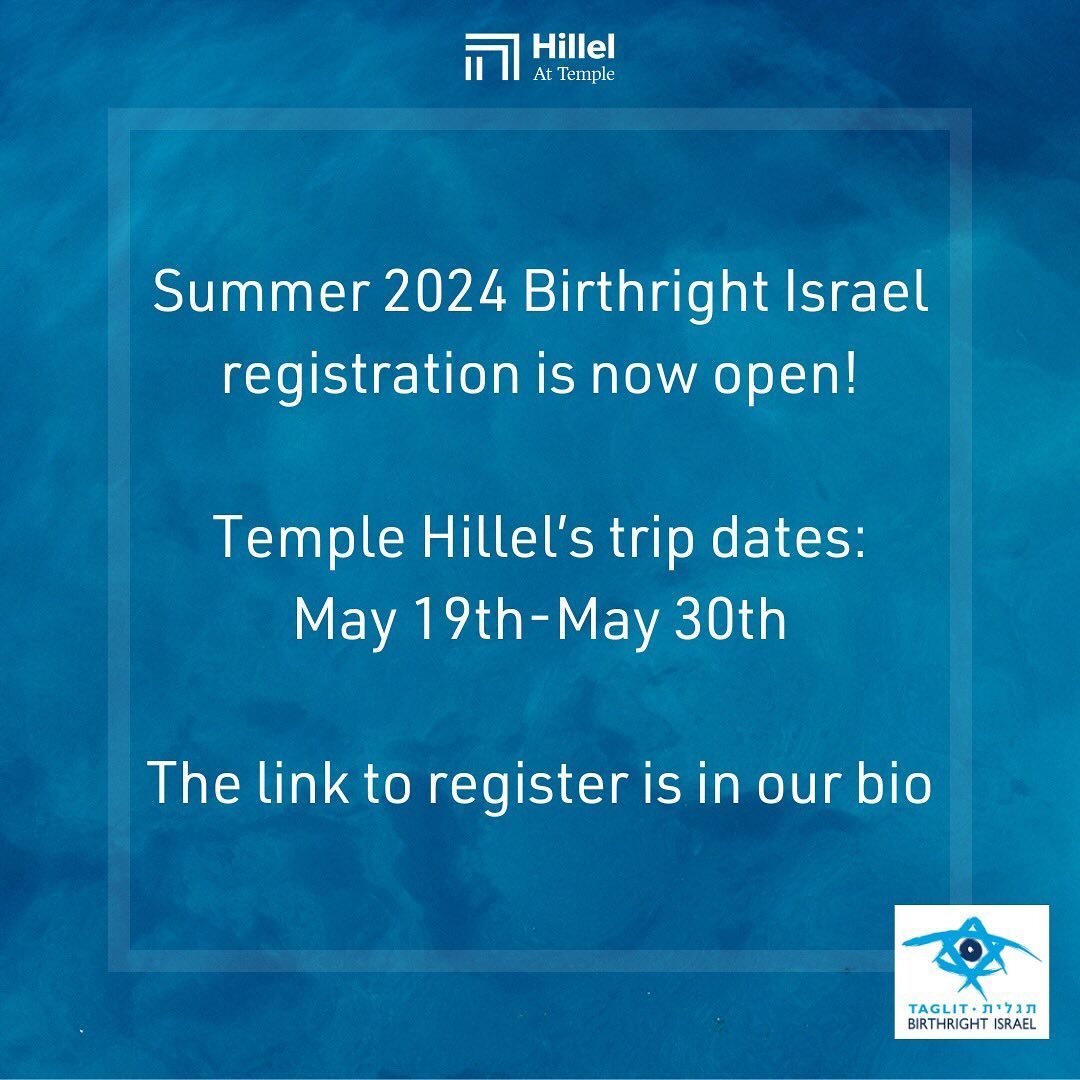 Temple Hillel&rsquo;s Birthright Israel application is LIVE! Go to the link in our bio to sign up for this opportunity! Do you have questions about Birthright? Do you want to talk things through? Reach out to us to chat more