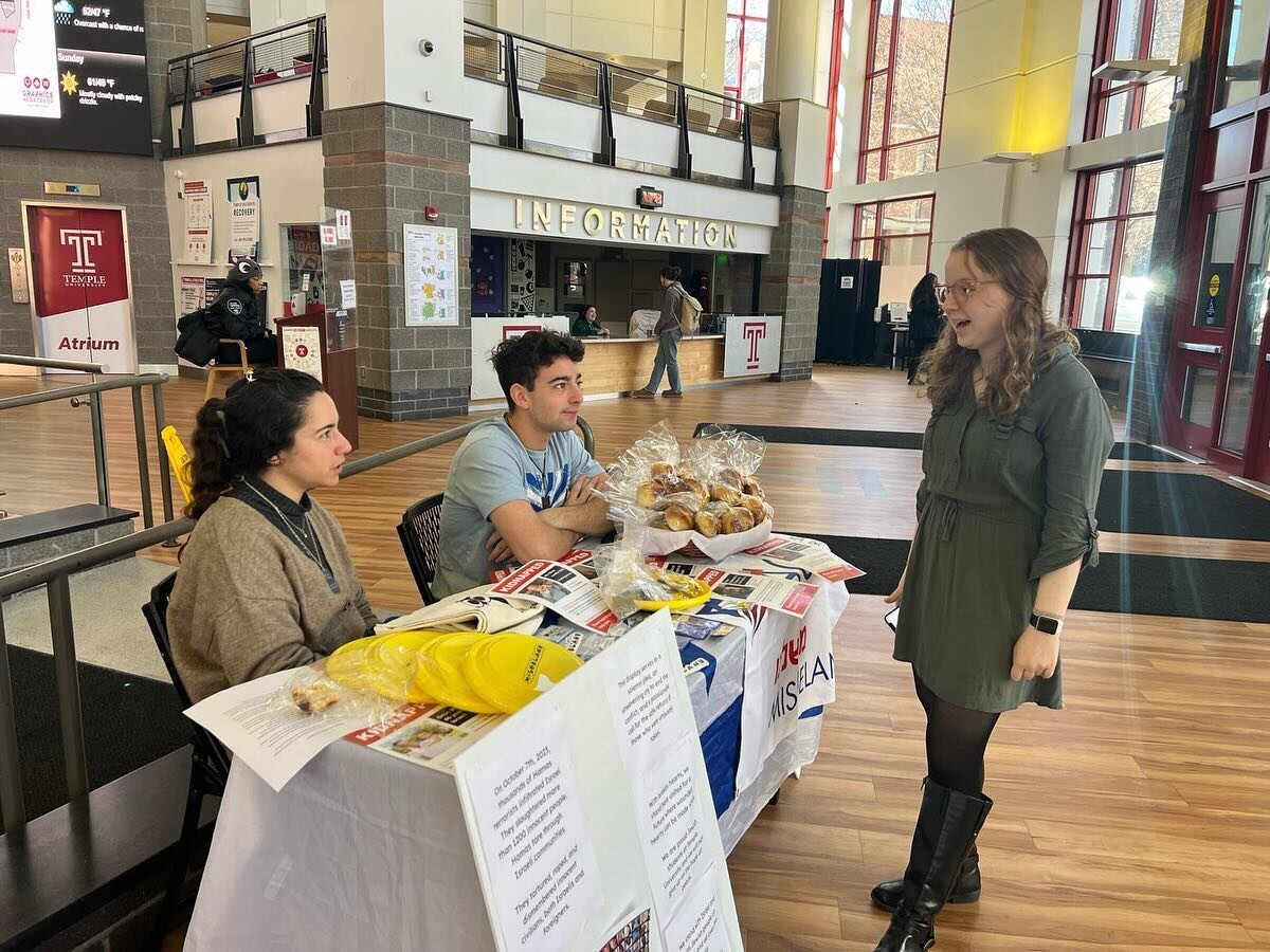 Earlier today, Temple Hillel students and staff raised awareness for the hostages still being held captive in Gaza by Hamas. We tabled at the Student Activities Center and gave challah for Shabbat, and @bringhomenow dog tag necklaces to students and 