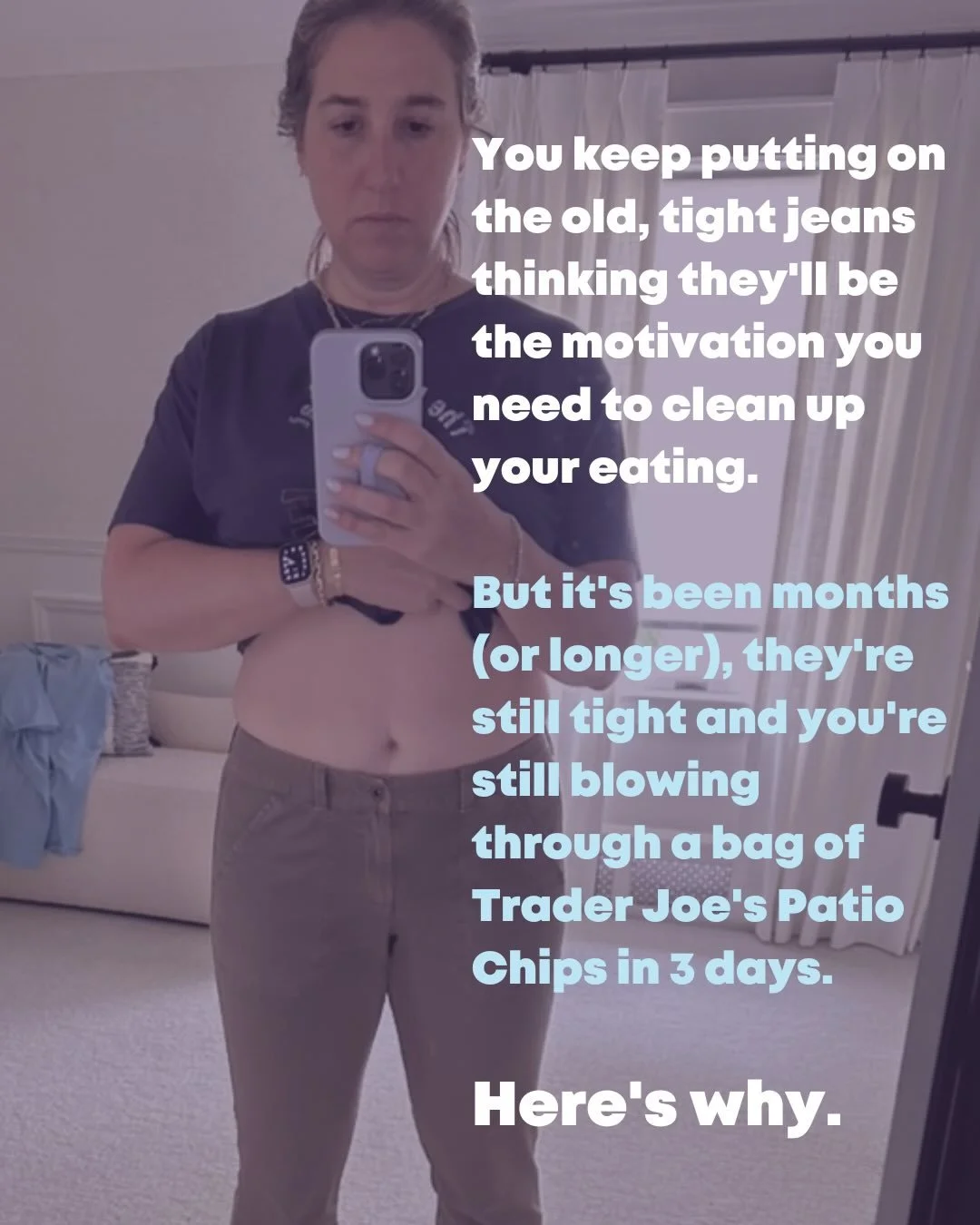 The second my clients stop trying to control their eating by doing things like wearing tight jeans and start focusing on the skills that actually make food easier, everything starts to shift.

👌They learn how to keep cookies in the pantry without th