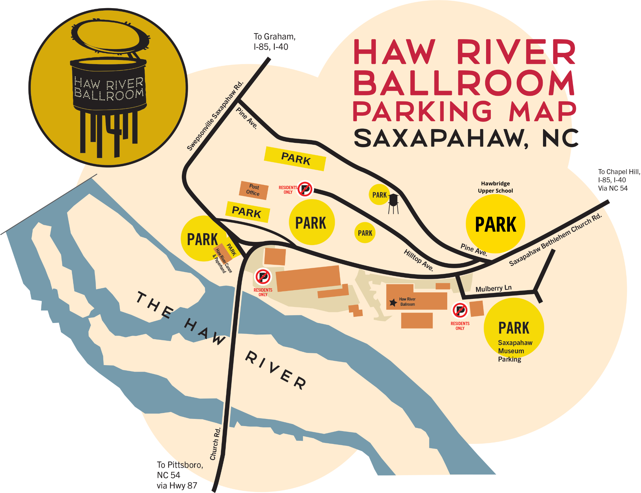 Map Haw Parking & Directions — Haw River Ballroom
