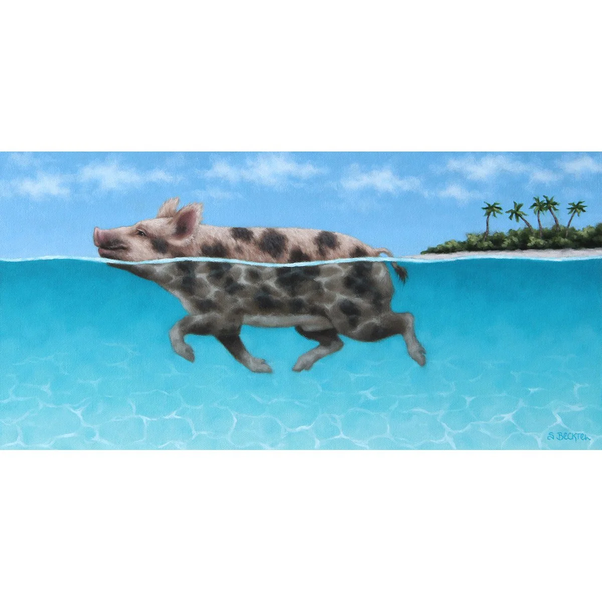 Swimming Pig II │ 8" x 16" │ Oil on Panel  *Sold, Private Collection