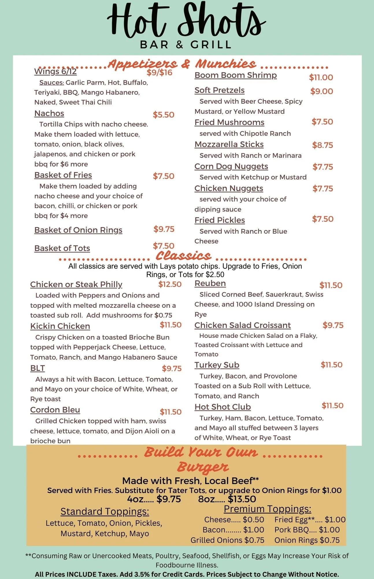 Menu Hot Shots Bar Grill Menu Hot Shots Bar Grill
