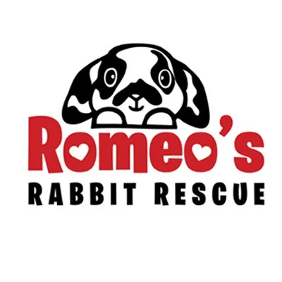 Logo of Romeo's Rabbit Rescue featuring a cartoon rabbit face above the text 'Romeo's Rabbit Rescue' in red and black.