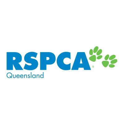 RSPCA Queensland logo with blue text and green paw prints.