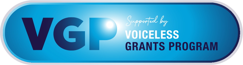 Logo for VGP supported by Voiceless Grants Program, featuring blue and white colors.