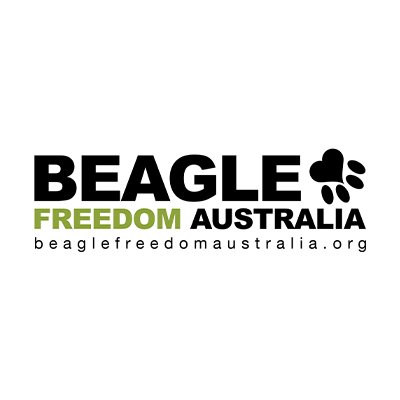 Logo for Beagle Freedom Australia with black text, a paw print graphic, and a green accent on the word 'FREEDOM'