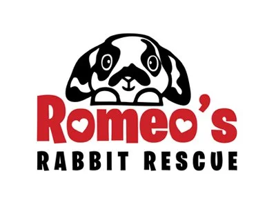 Romeo's Rabbit Rescue logo, a cartoon rabbit, sitting on top of the text.