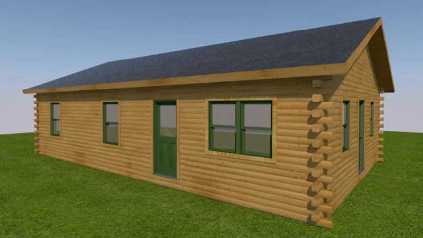 architectural rendering of log cabin