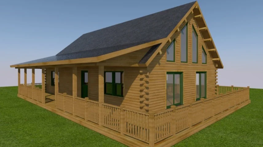 architectural rendering of log cabin