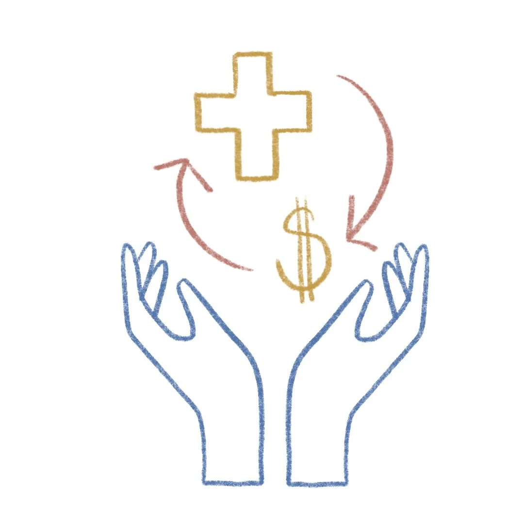 Hands with Dollar Sign and Medic Cross Illustration