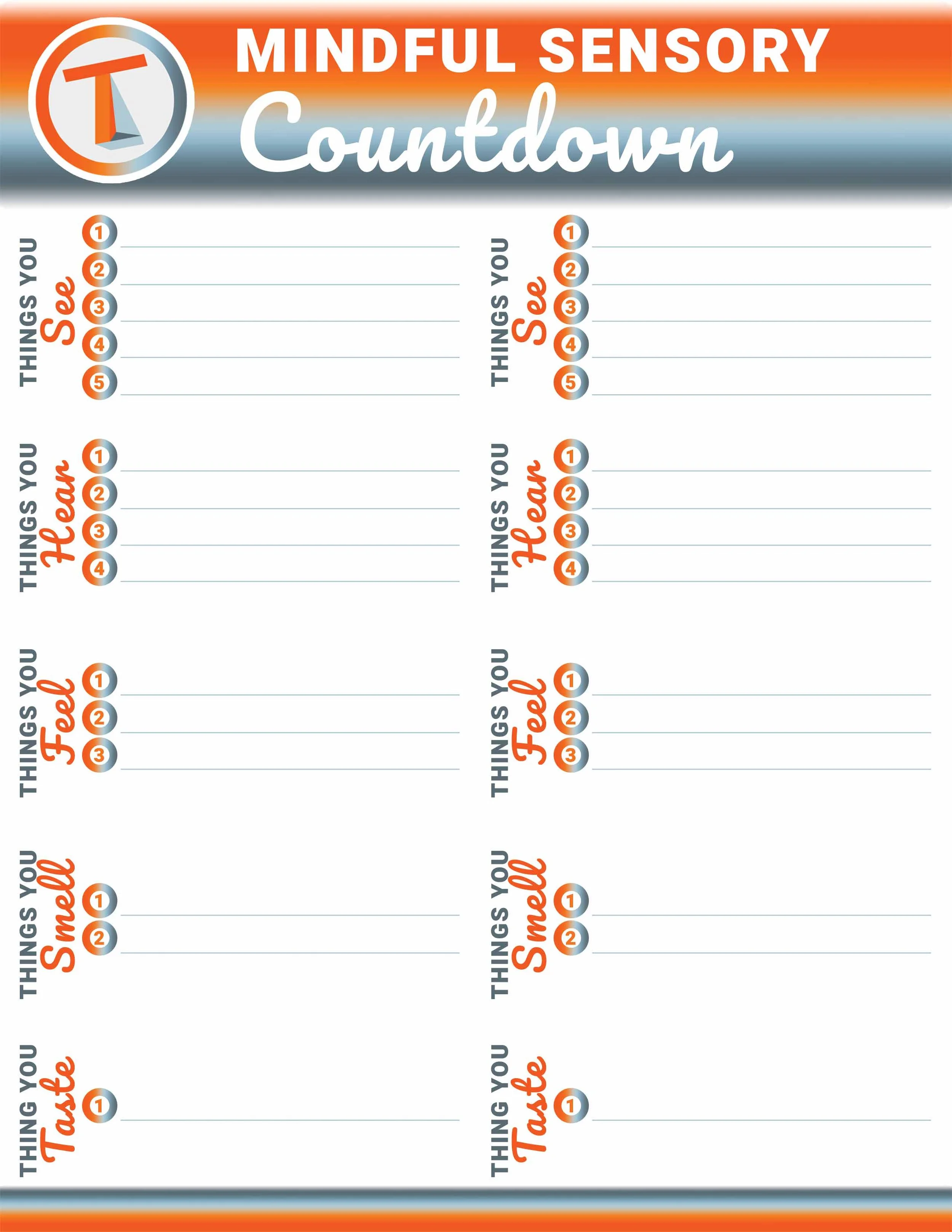 Sensory Countdown Worksheet — Tilton's Therapy