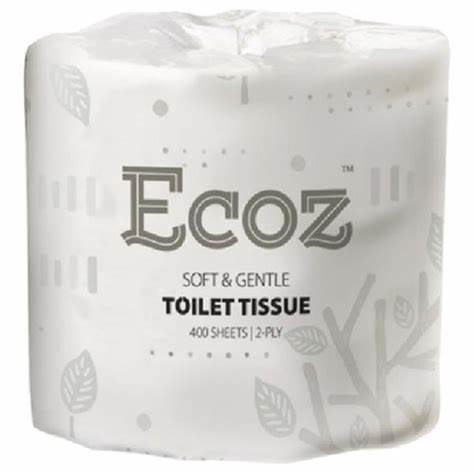 Ecoz 2-ply 400 Sheet Soft & Gentle Toilet Tissue - Carton of 48 Individually Wrapped Toilet Paper Rolls