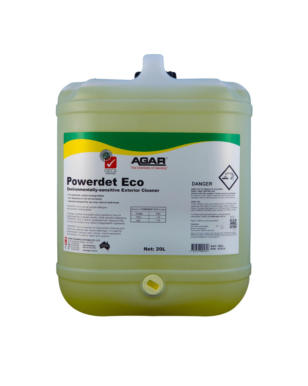 AGAR Powerdet Eco Enviromentally Sensitive Exterior Cleaner 20L