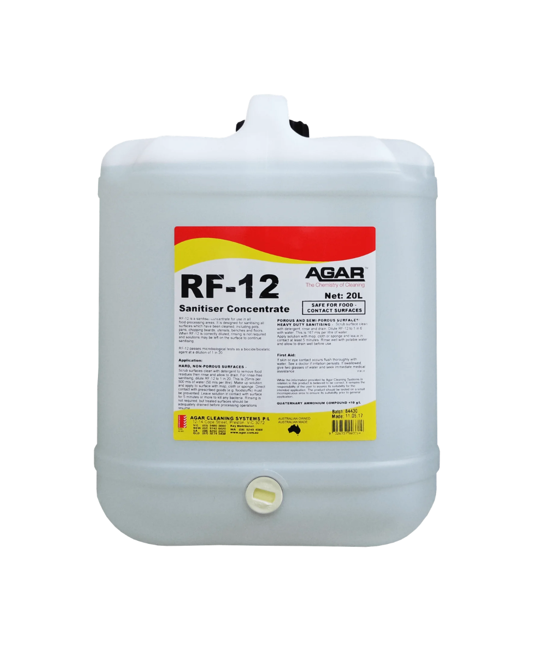 AGAR RF12 No Rinse Sanitiser 20LT