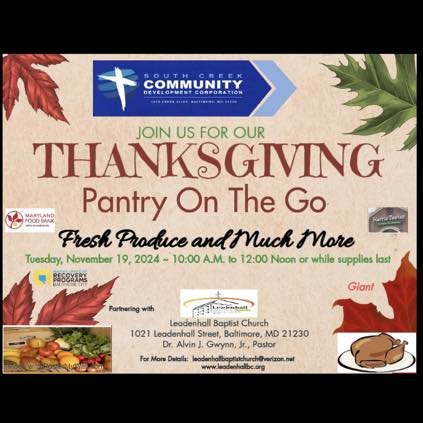 Thanksgiving Pantry On The Go (POTG) of fresh produce, turkeys and much more for the Sharp Leadenhall and surrounding communities