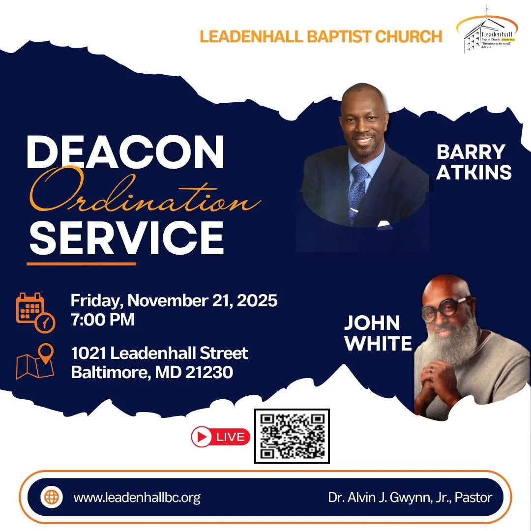 The Deacon Ordination Service for Barry Atkins and John White is held on Friday November 21, 2025 at 7PM.