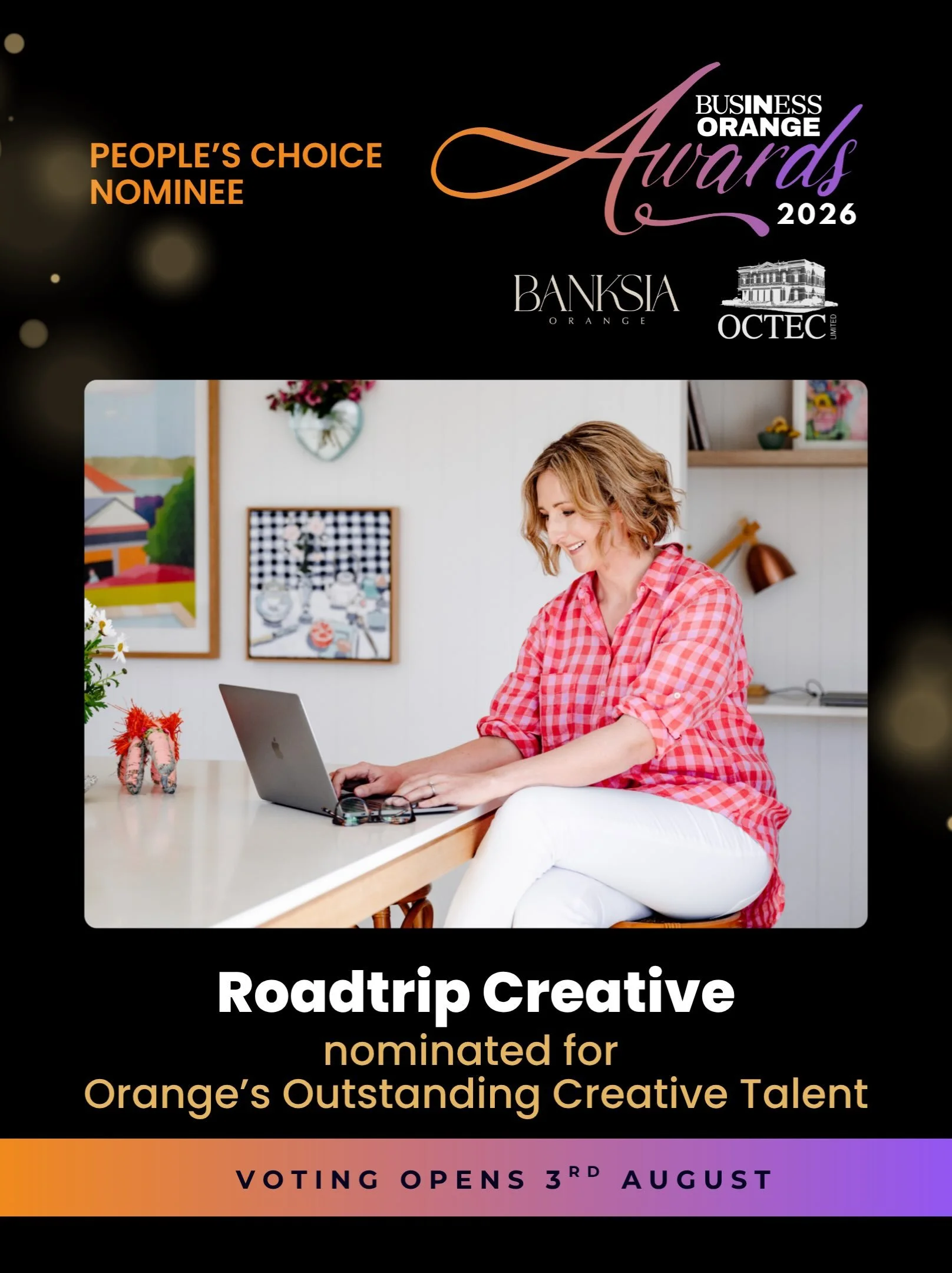 Wow, I&rsquo;m so grateful to be nominated for the @businessinorange People&rsquo;s Choice Award for Orange&rsquo;s Outstanding Creative Talent! 

I&rsquo;d love your vote if you get a moment! ✨
