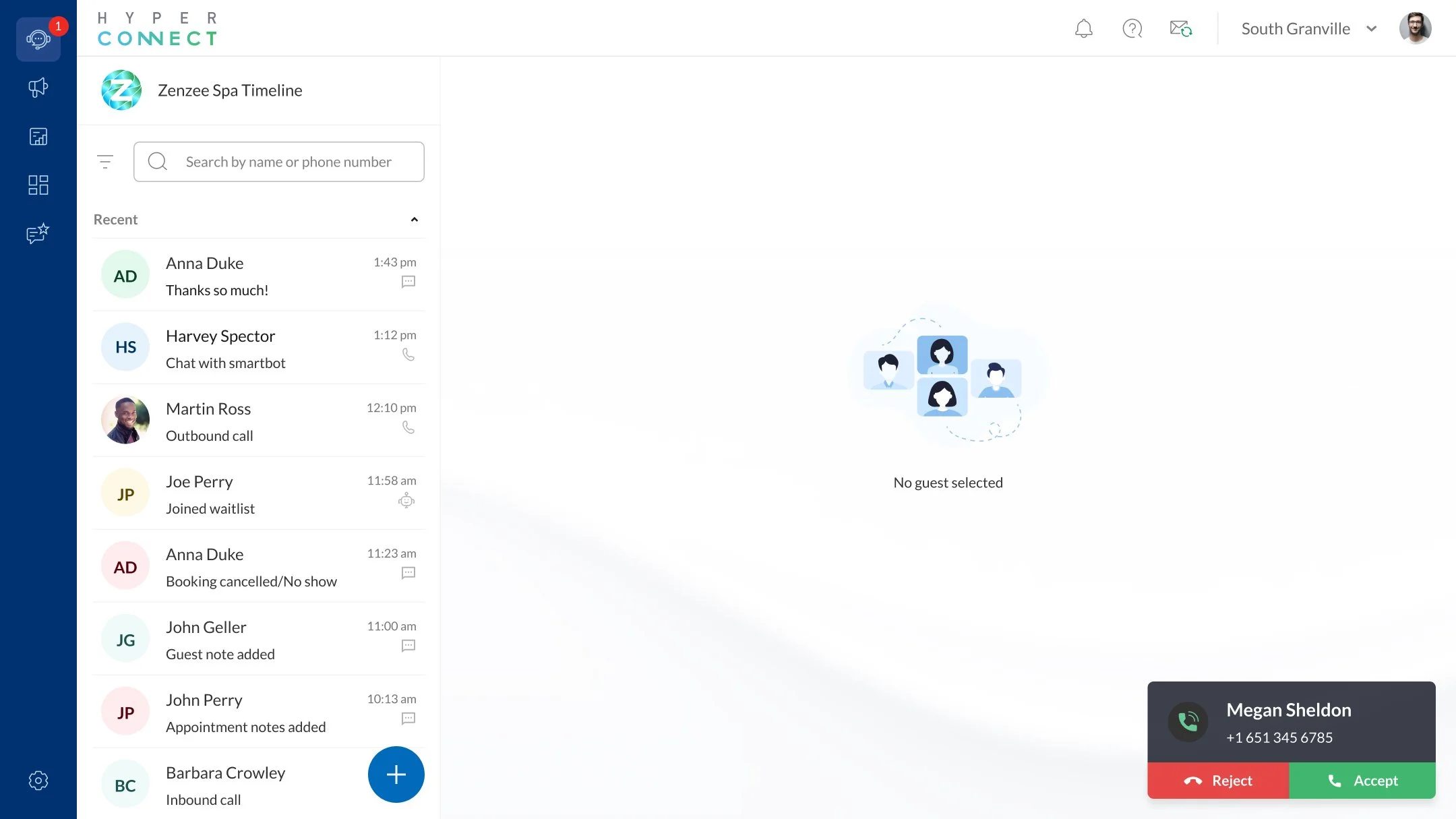 A widget to show an incoming call from a guest