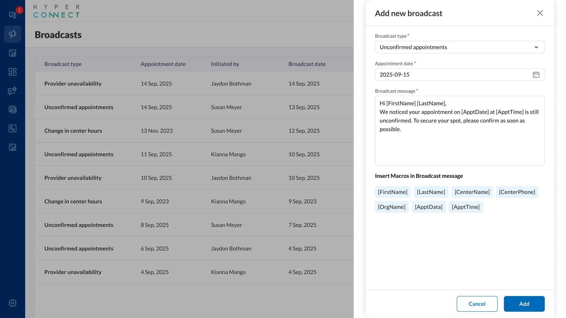 Ability to broadcast a message to multiple guests at the same time