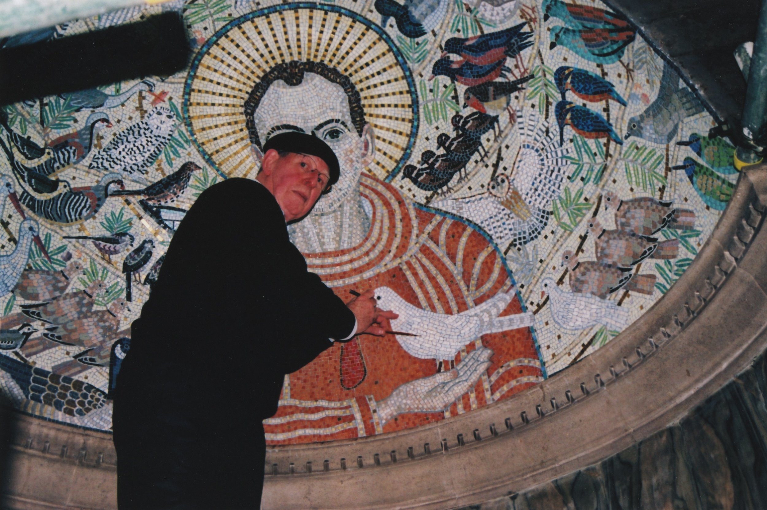 Leonard McComb in front of The Bartlett Mosaics 