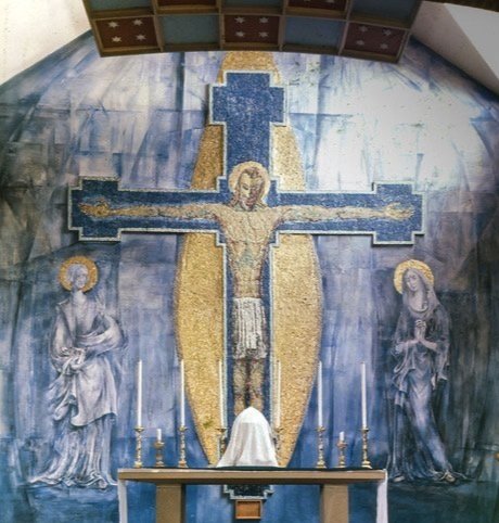 Crucifixion mural, before overpainting