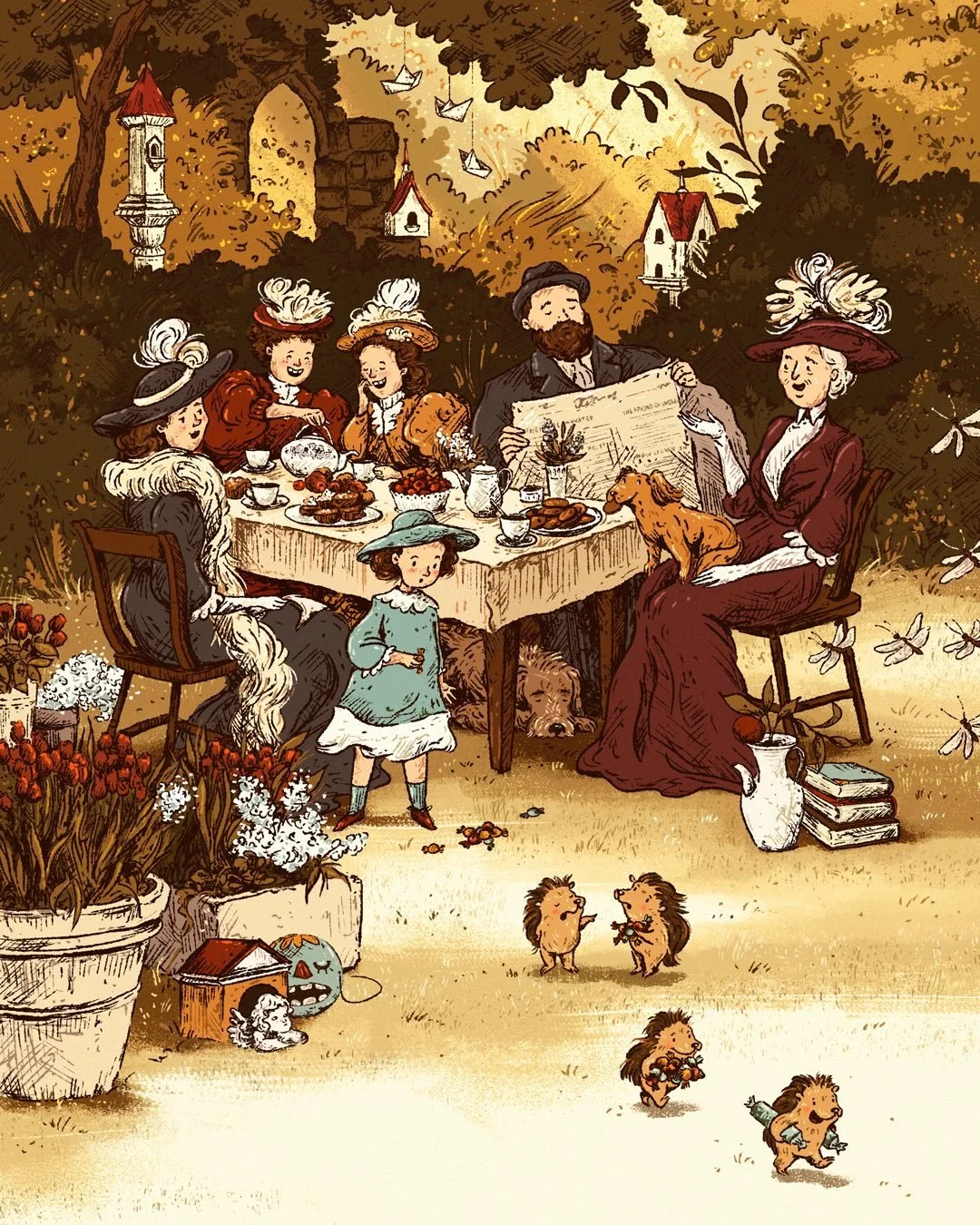 Ella having breakfast with her family in the garden. This scene is from Ella&rsquo;s Magic Garden, a small personal project for an imaginary story taking place in the late 19th century.

I wanted to create a few narrative illustrations that felt like