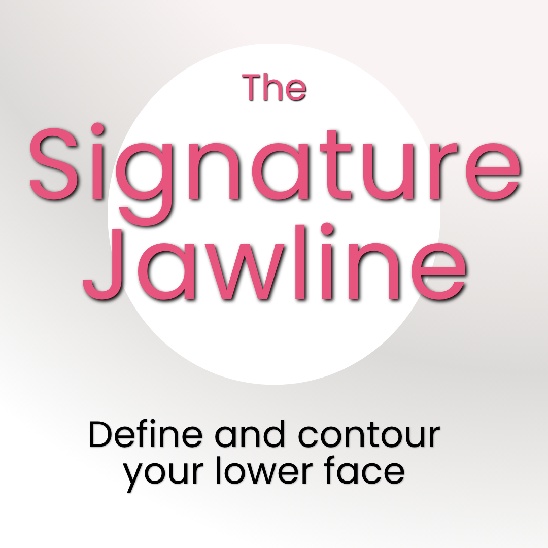 Book cover titled 'The Signature Jawline' with text 'Define and contour your lower face' on a light background.