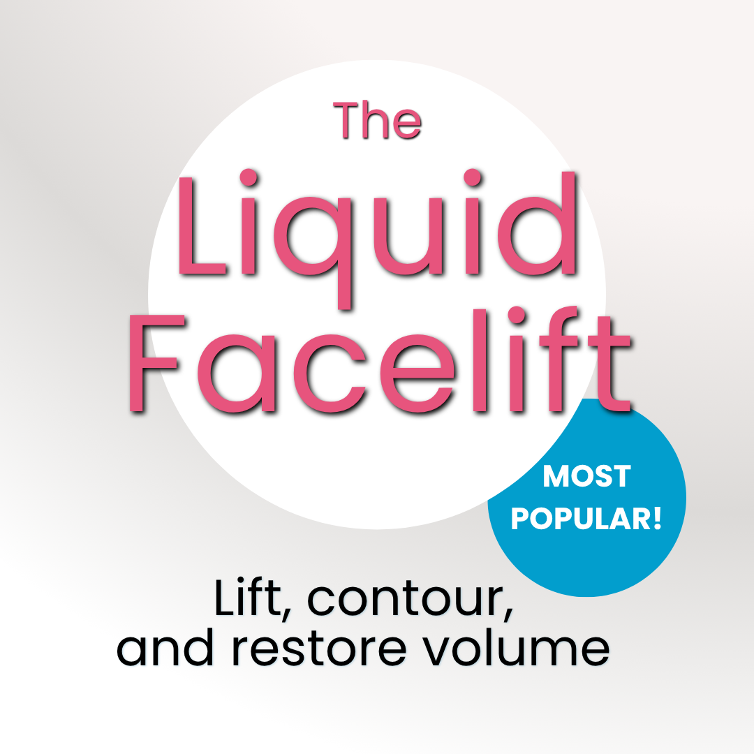 Book cover titled 'The Liquid Facelift: Lift, contour, and restore volume,' with a blue circle stating 'Most Popular!'