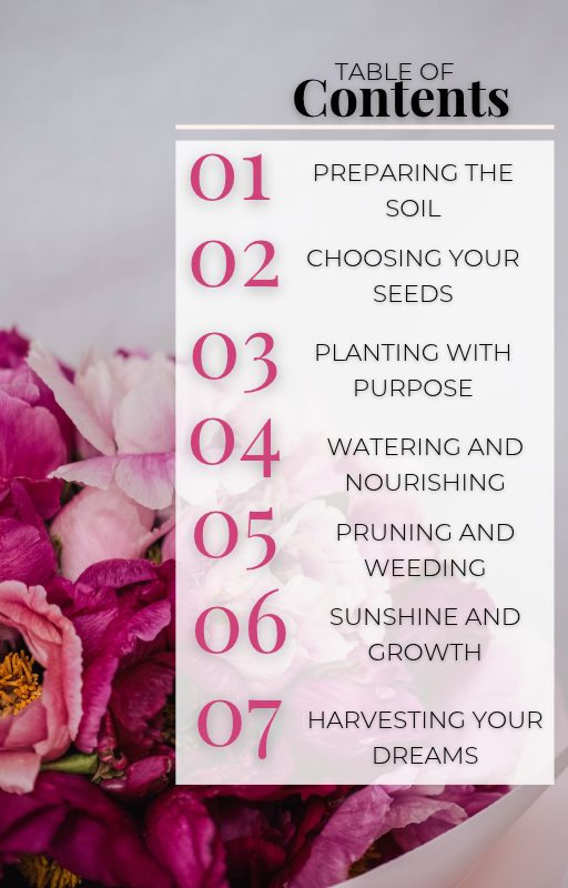 Table of contents showing seven chapters of Cristale G.'s mindset ebook