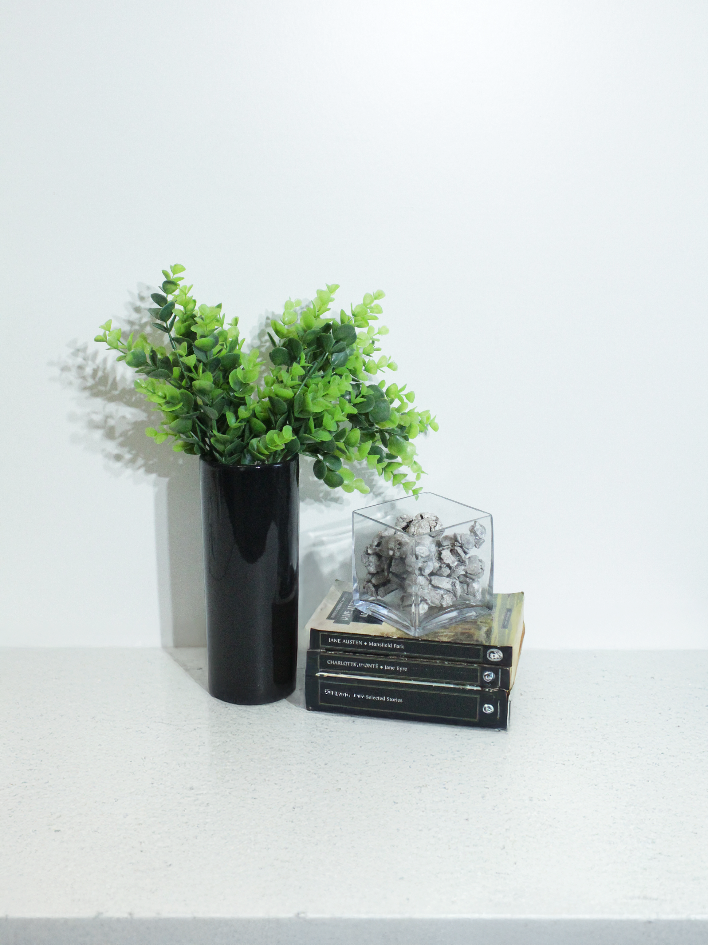 Square Glass Vase with Grey Pinecone Filler - DA443