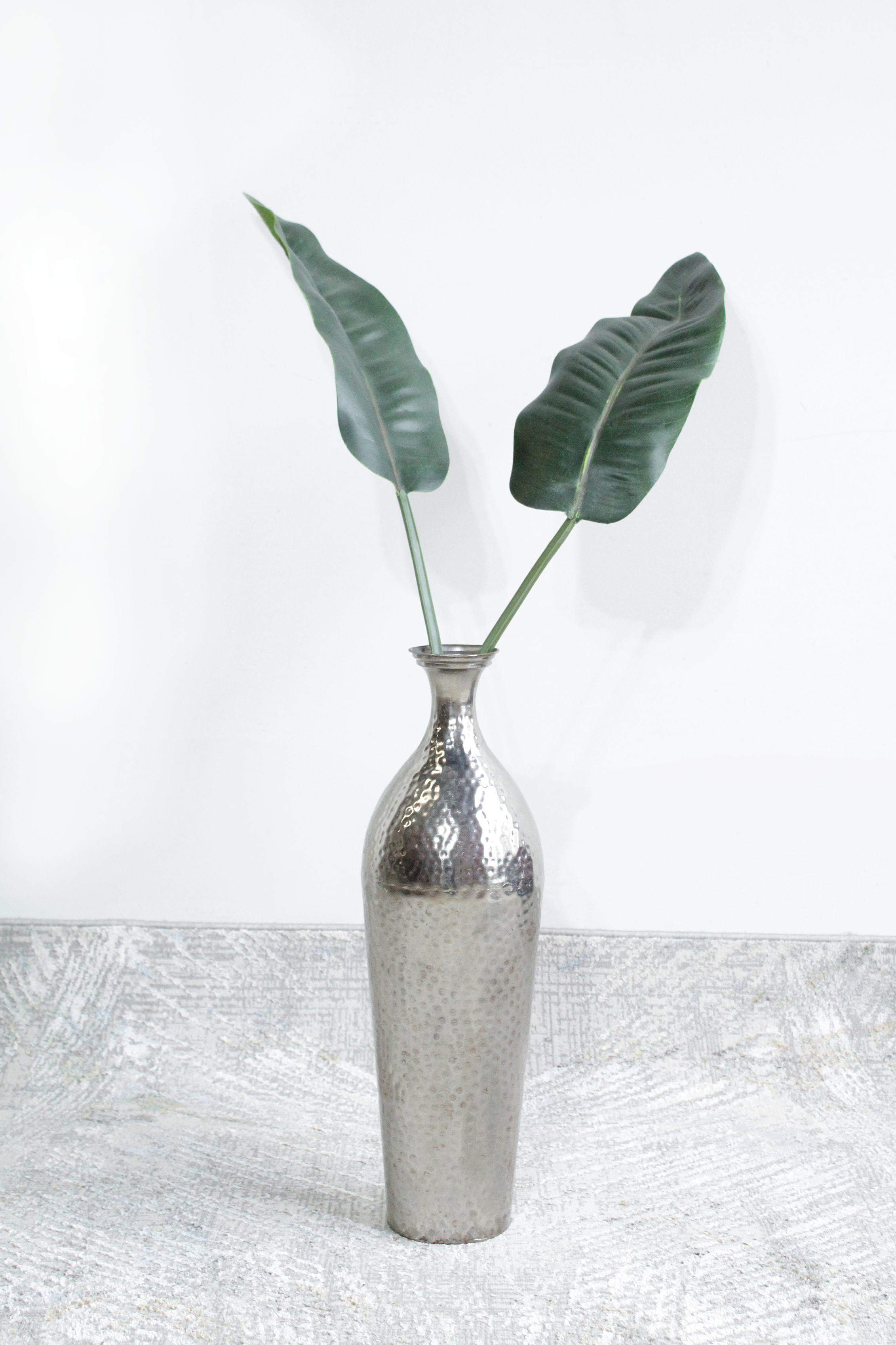 Hammered Chrome Bottle Neck Floor Vase - FD49