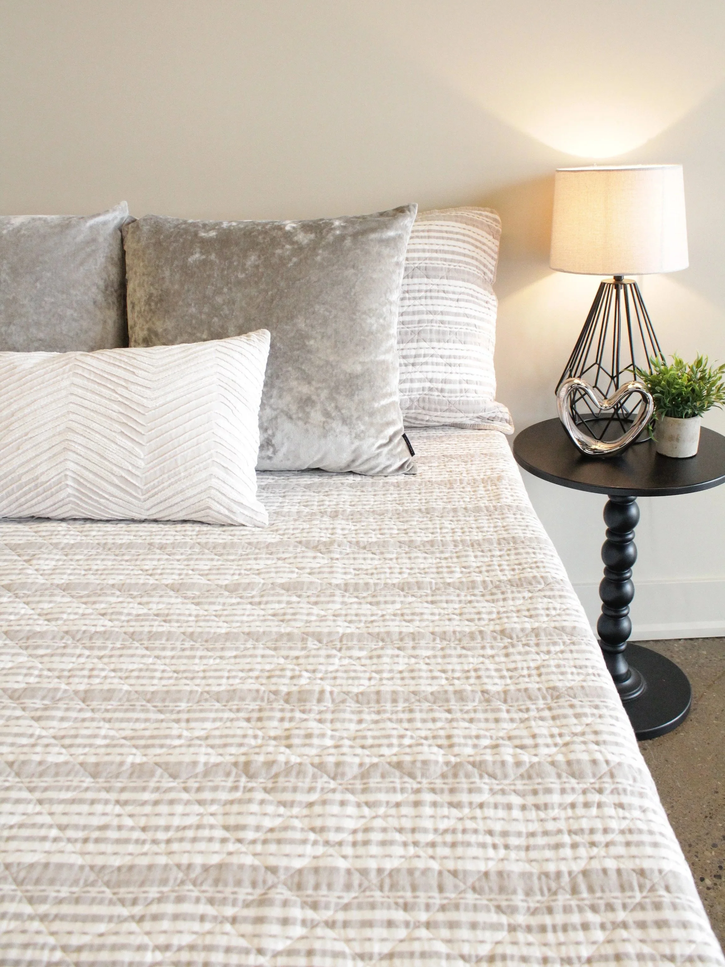 White & Grey Striped Queen Coverlet - BD2