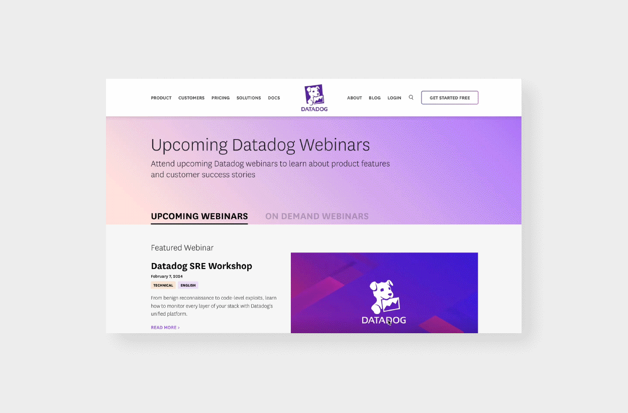 Web Design: Datadog Webinar Hub