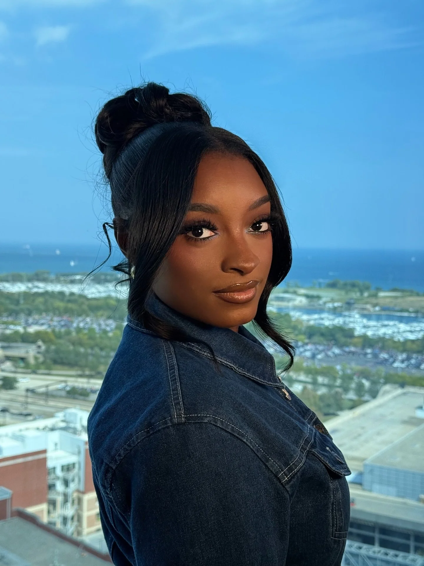 Updo Glam on @simonebiles 🤍 
Hair: @byjustinrevenge 
Face: @deythamua