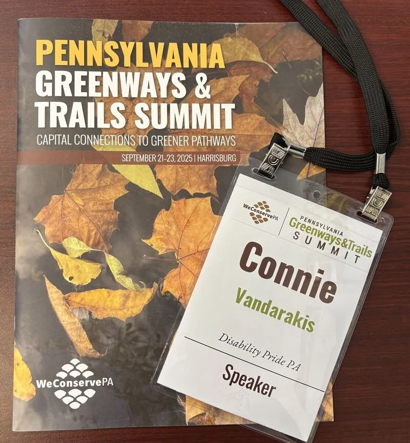 Connie's badge for the Pennsylvania Greenways & Trails Summit, with program