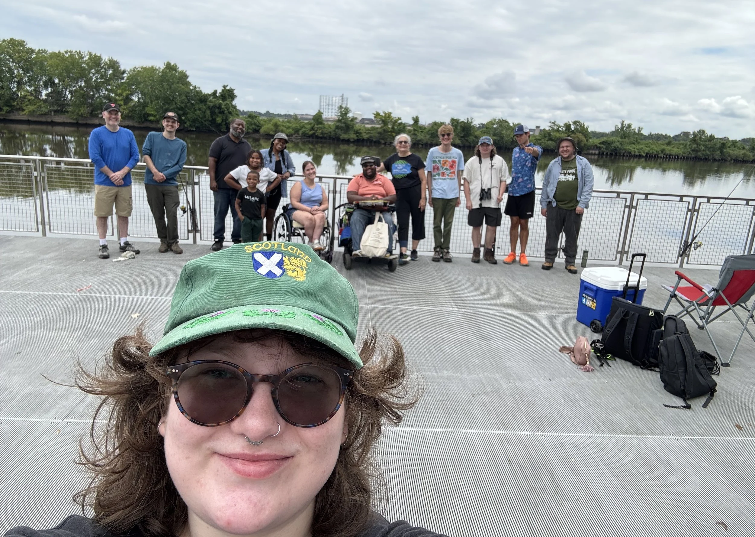 A big selfie of the group that went fishing at Bartram's Garden