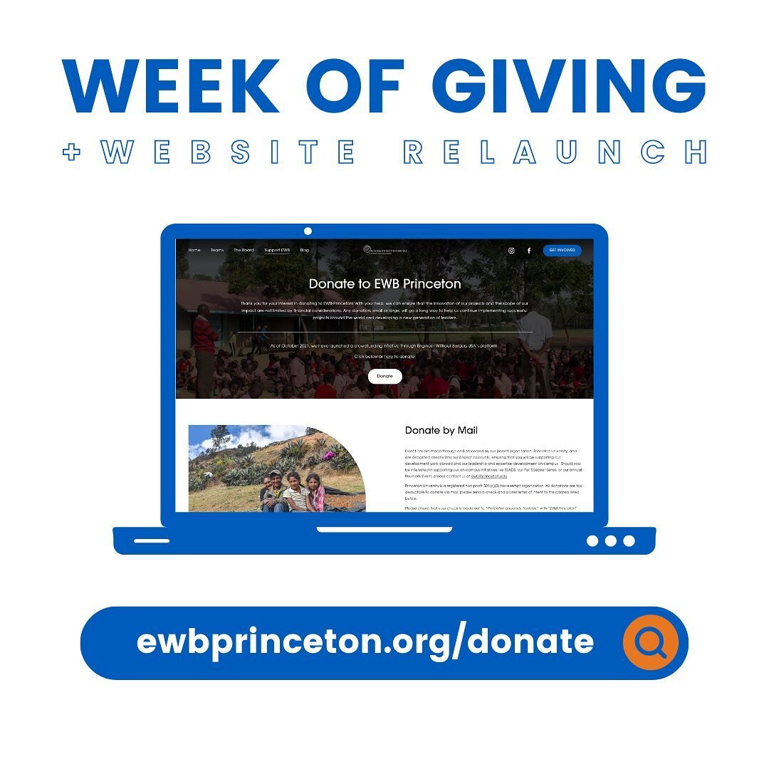 As the new year approaches and EWB's Week of Giving enters its 2nd day, EWB is thrilled to present our website, redesigned. Read more about our project and donate at the link in our bio!

Website Design by Director of Social Media/IT Kirsten Pardo '2