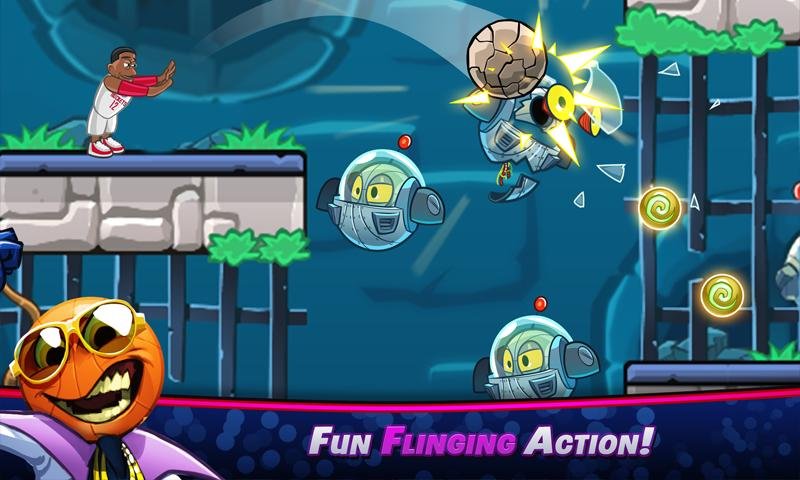 NBA Escape player flinging basketball into robot enemy