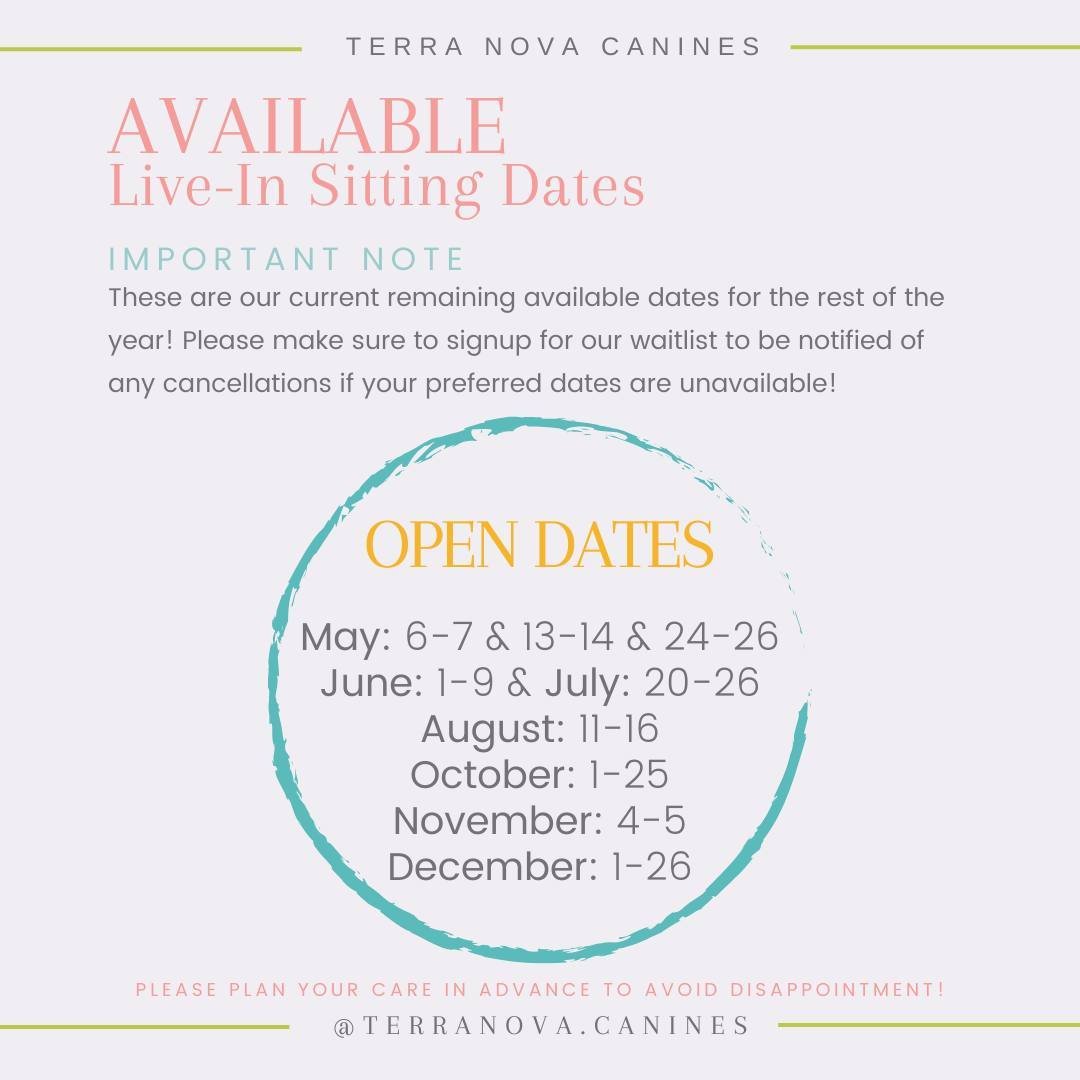 🎉ATTENTION - These are our current remaining available dates for the rest of the year! ⁠
⁠
Please make sure to signup for our waitlist to be notified of any cancellations if your preferred dates are unavailable!