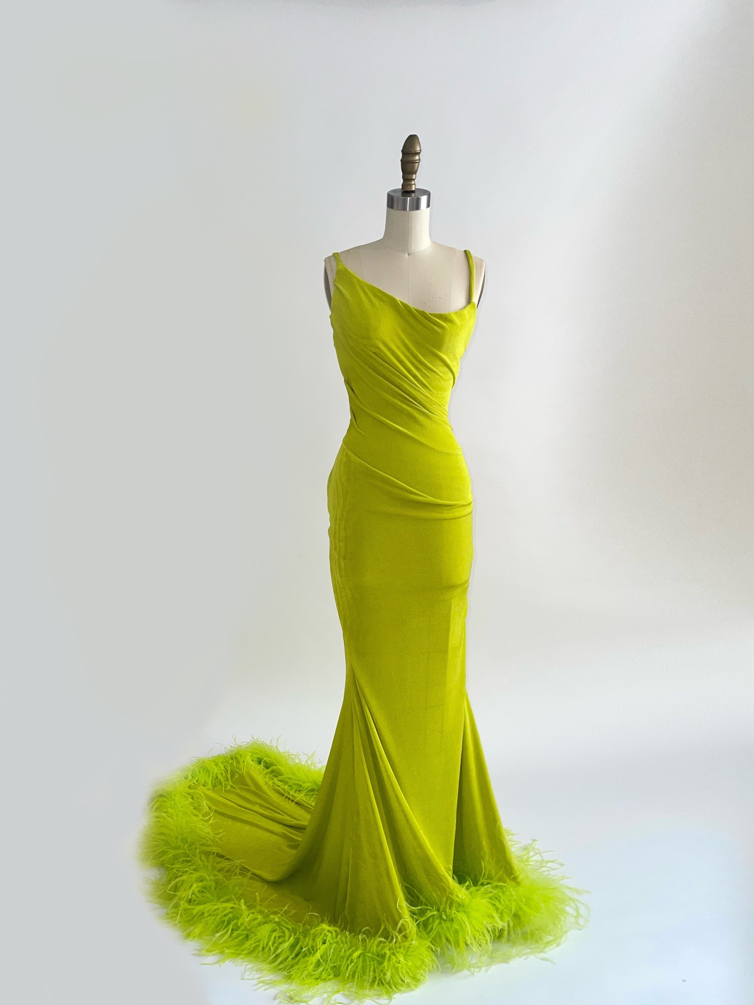 SHEEN GREEN FEATHER GOWN — STRUGALA