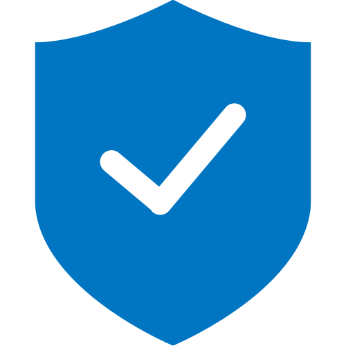 Blue icon of a shield with a checkmark