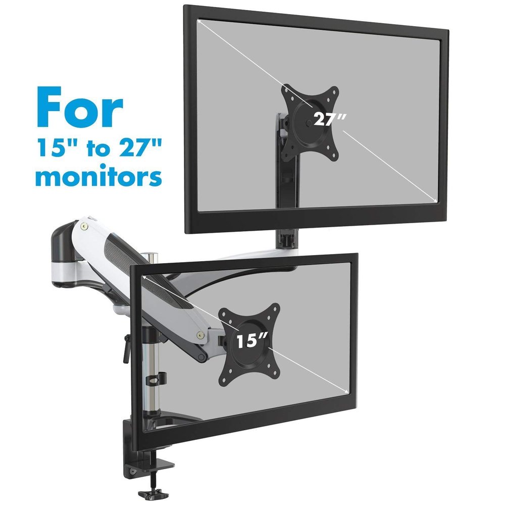 Dual-Monitor Arm for up to 27” Monitors - Monitor Mounts