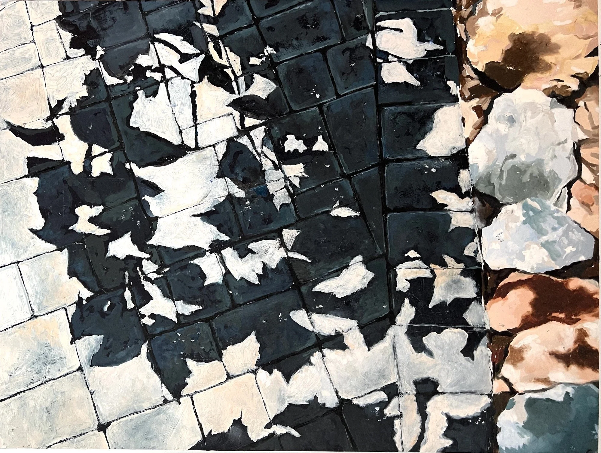 Cast shadows on walkway 18" x 24" (oil on canvas).