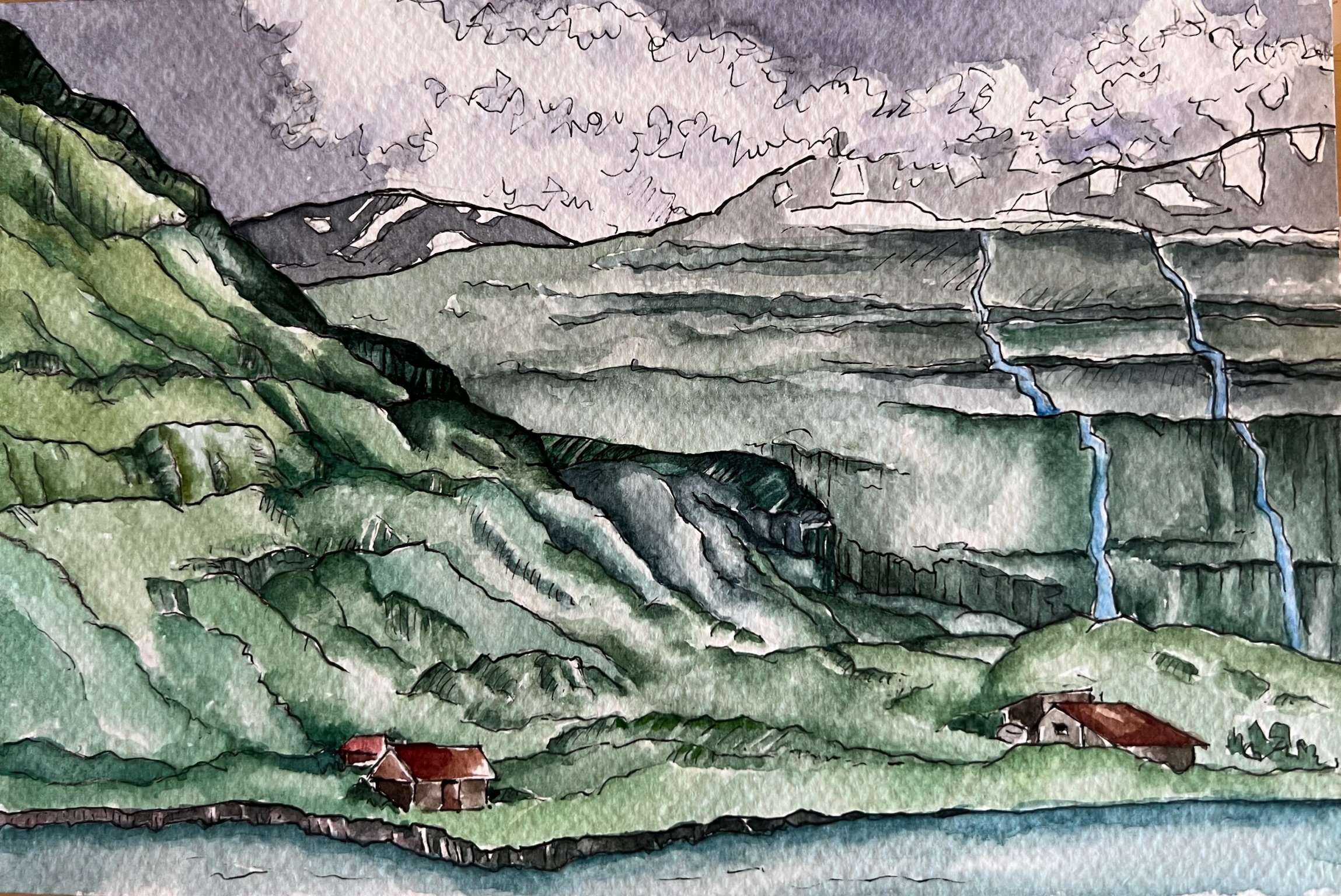 Sketches-Iceland 7 1/2" x 8" (watercolor & pen) & ink) 