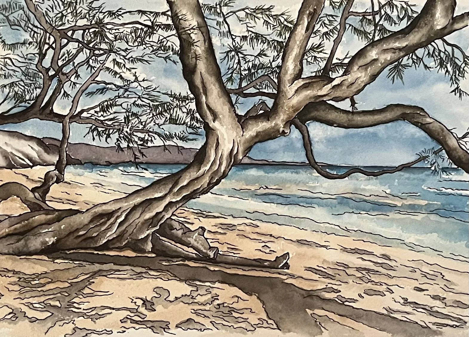 Sketches-The Beach on Maui 7 1/2" x 8" (watercolor & pen) & ink) 
