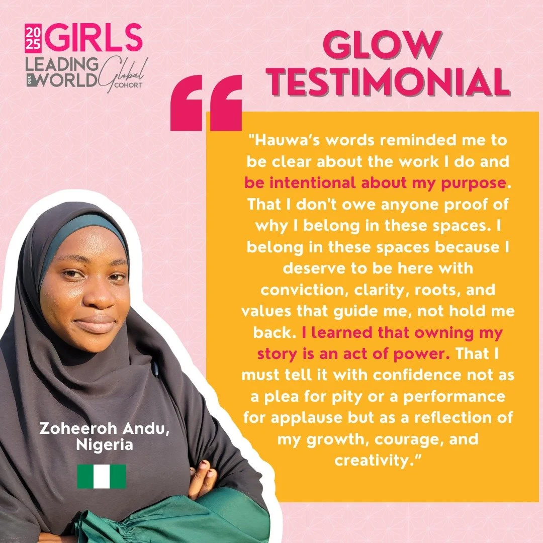 Meet 2025 GLOW Global Cohort member, Zoheeroh Andu (@zo_heeroh) from Nigeria as she reflects on our third session with Hauwa Ojiefo (@hauwa_ojeifo). 💕

Zoheeroh is a medical student at Lagos State University and a passionate advocate for sexual and 