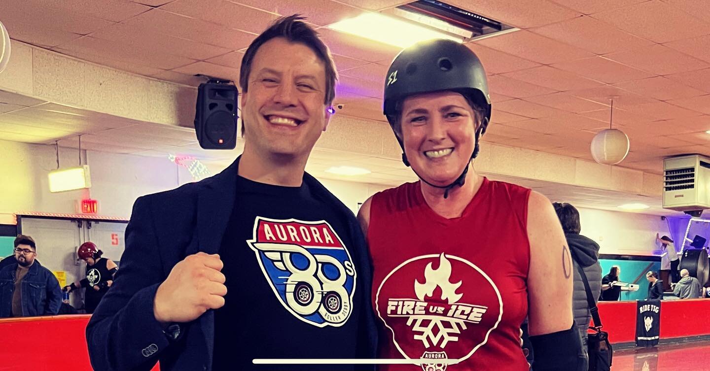 Supporting our clients to be most awesome &amp; rad! Brenda taking on her first Roller Derby&hellip;.way to go! #aurora88s #aurora88srollerderby #holmstudio #holmstudiofitness #womenarebadass