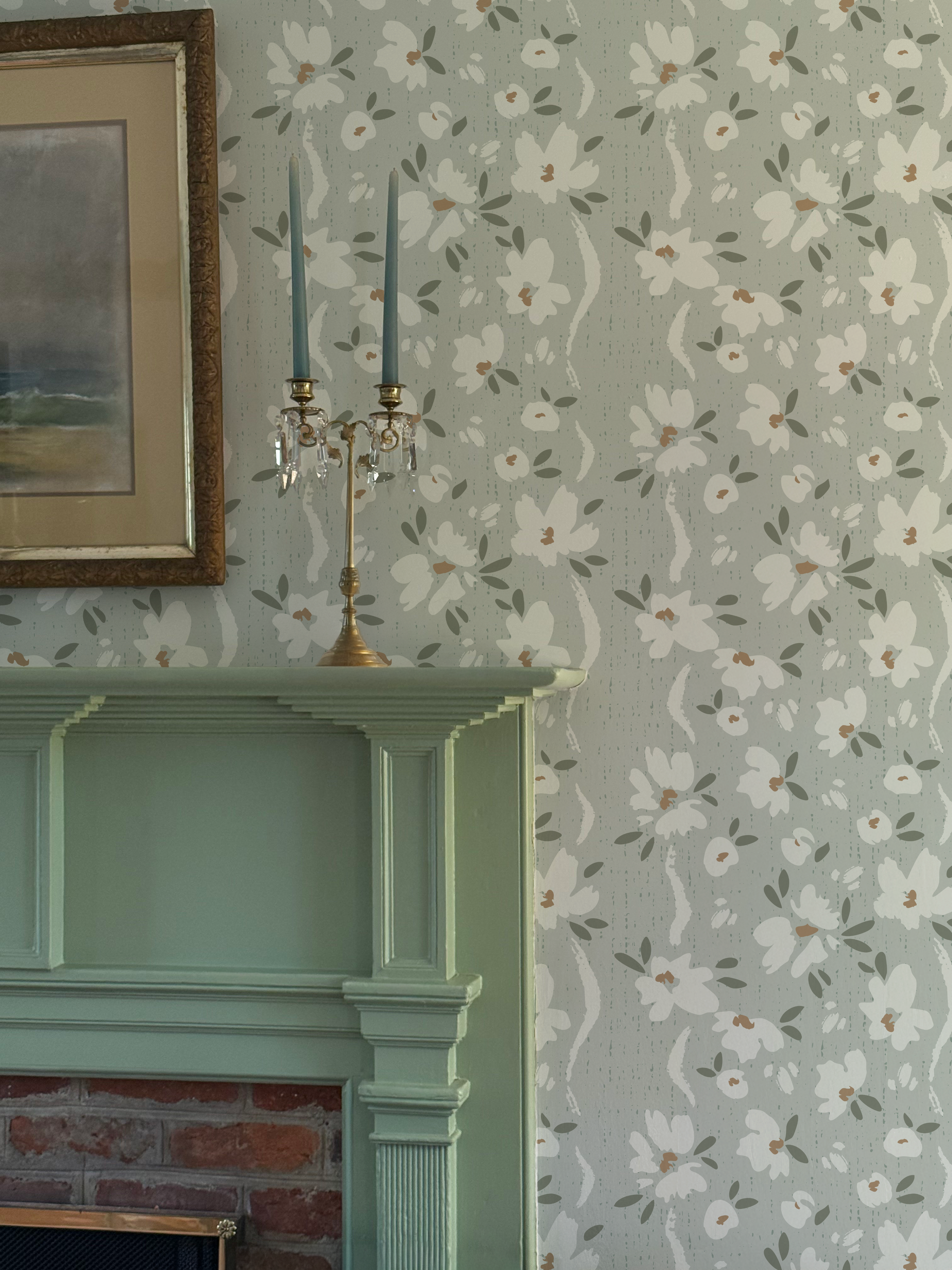 wall green fireplace - green florals.png