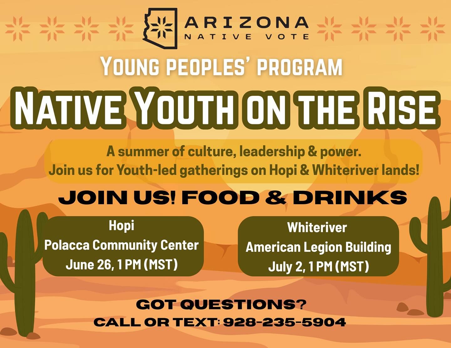 🎙️Join us in Polacca &amp; Whiteriver!

1pm 
Hopi/Polacca - Thursday, June 26
WMAT/Whiteriver- Wednesday, July 2 

🌲Attn: young people #highschool #college 

❓Call or text: 928-235-5904