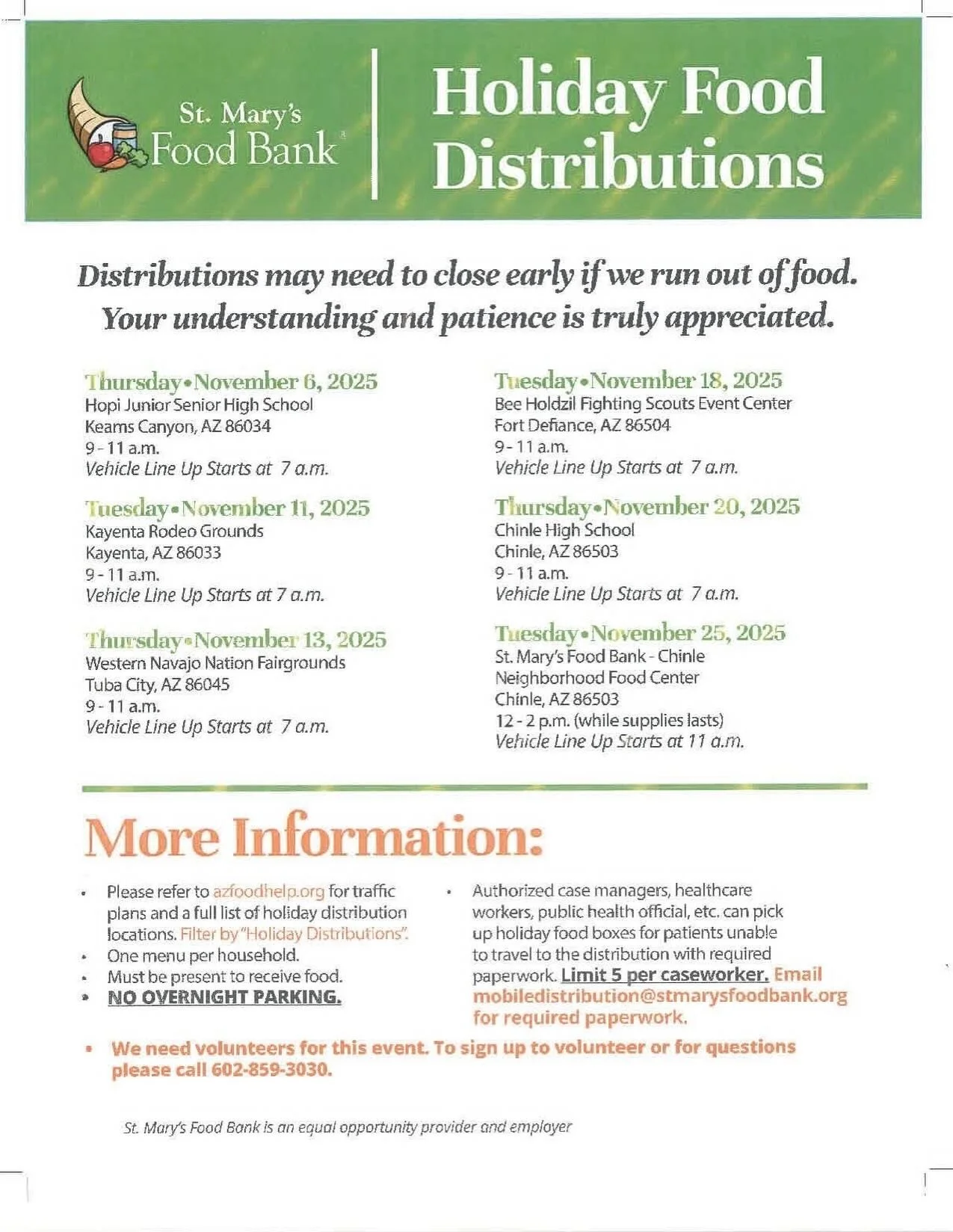 Help your neighbors. If anyone needs food assistance please direct them to the resources. Here&rsquo;s a few info. flyers for Navajo and Hopi regions. Thank you @stmarysfoodbank and local leadership. 

A short update for today 11/3/25 on the status o
